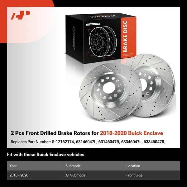 2 Pcs Front Drilled Brake Rotors for 2018-2020 Buick Enclave