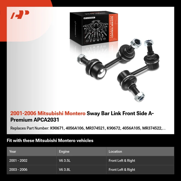 2001-2006 Mitsubishi Montero Sway Bar Link Front Side A-Premium APCA2031