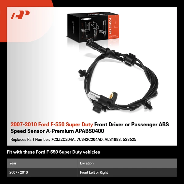 2007-2010 Ford F-550 Super Duty Front Driver or Passenger ABS Speed Sensor A-Premium APABS0400