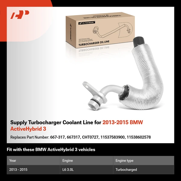 Supply Turbocharger Coolant Line for 2013-2015 BMW ActiveHybrid 3