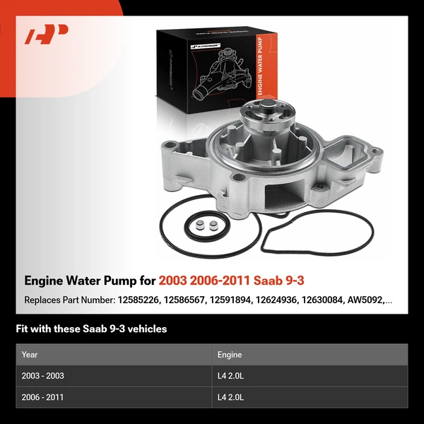 Engine Water Pump for 2003 2006-2011 Saab 9-3