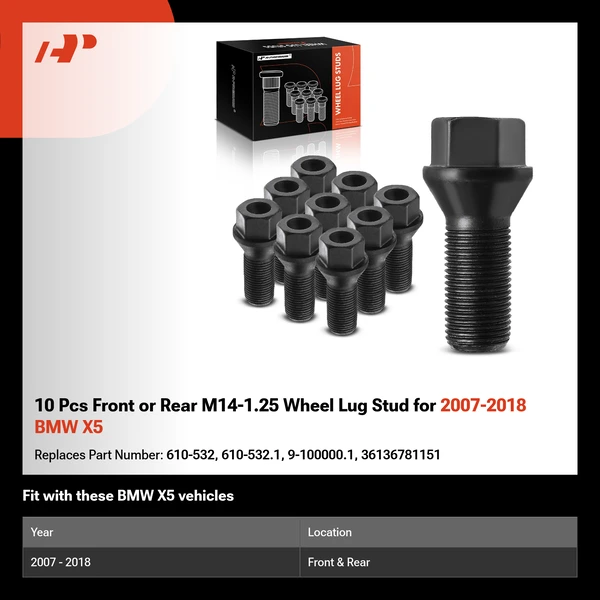 10 Pcs Front or Rear M14-1.25 Wheel Lug Stud for 2007-2018 BMW X5