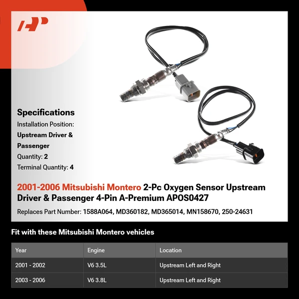 2001-2006 Mitsubishi Montero 2-Pc Oxygen Sensor Upstream Driver & Passenger 4-Pin A-Premium APOS0427