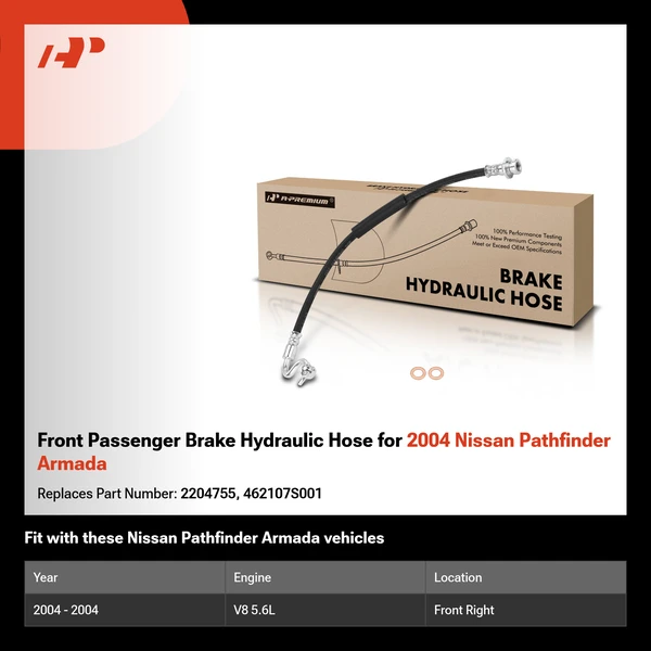 Front Passenger Brake Hydraulic Hose for 2004 Nissan Pathfinder Armada
