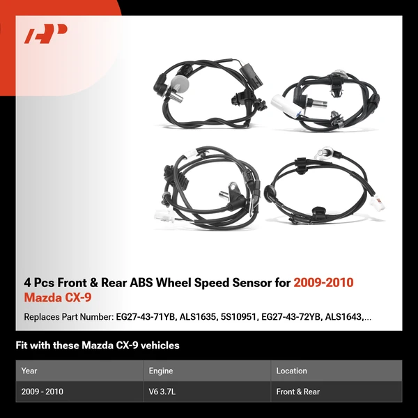 4 Pcs Front & Rear ABS Wheel Speed Sensor for 2009-2010 Mazda CX-9