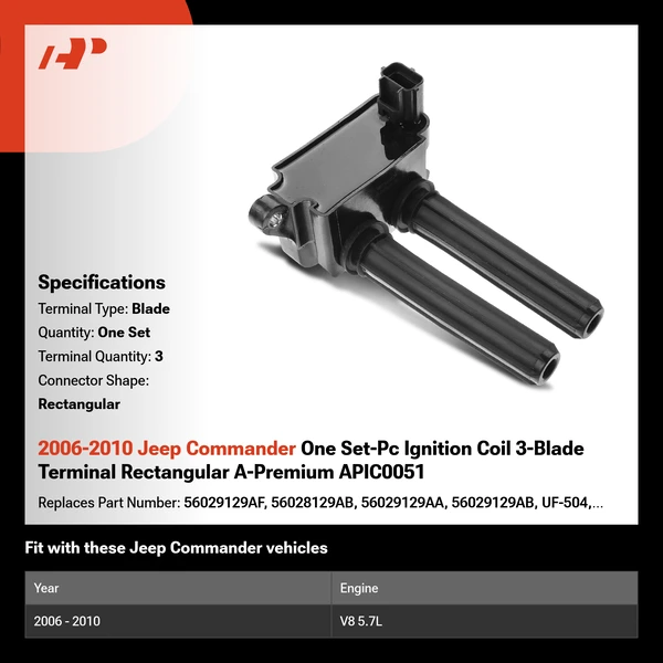 2006-2010 Jeep Commander One Set-Pc Ignition Coil 3-Blade Terminal Rectangular A-Premium APIC0051