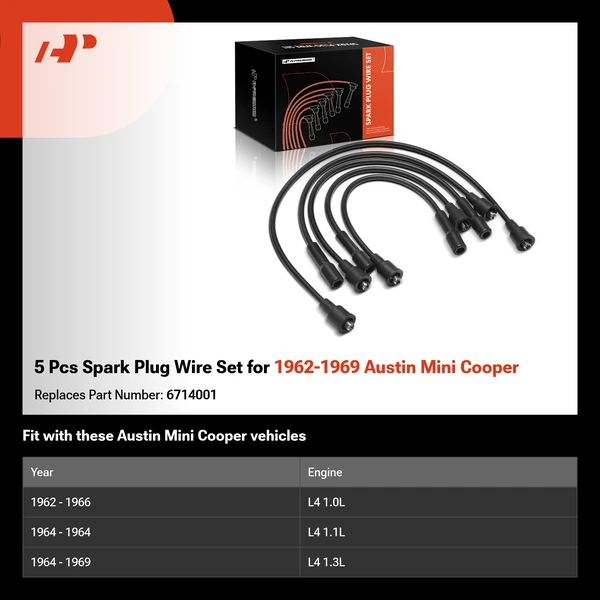 5 Pcs Spark Plug Wire Set for 1962-1969 Austin Mini Cooper