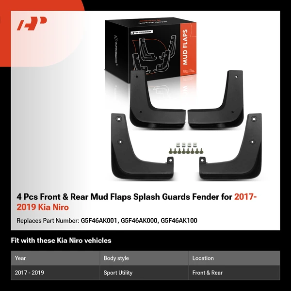 4 Pcs Front & Rear Mud Flaps Splash Guards Fender for 2017-2019 Kia Niro
