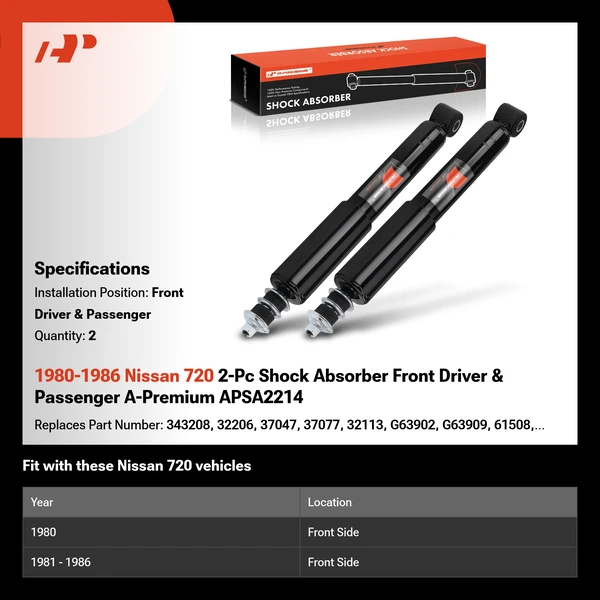 1980-1986 Nissan 720 2-Pc Shock Absorber Front Driver & Passenger A-Premium APSA2214