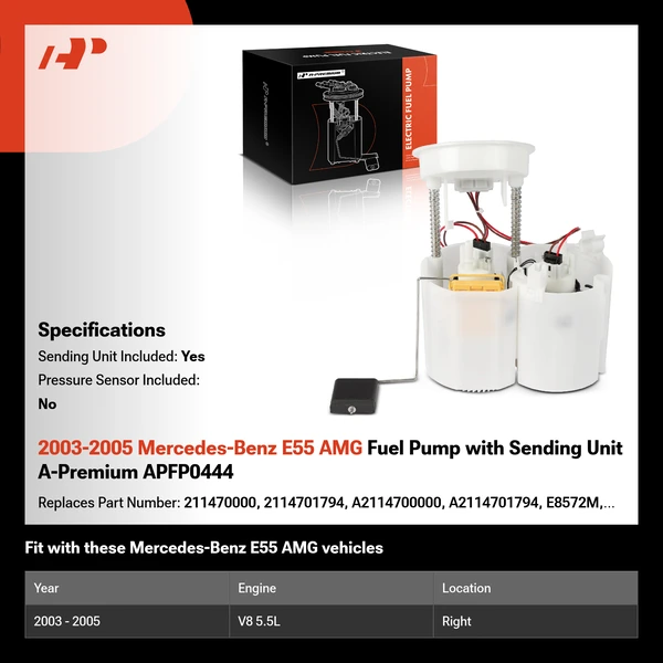 2003-2005 Mercedes-Benz E55 AMG Fuel Pump with Sending Unit A-Premium APFP0444