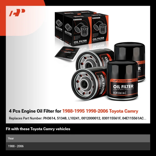 4 Pcs Engine Oil Filter for 1988-1995 1998-2006 Toyota Camry