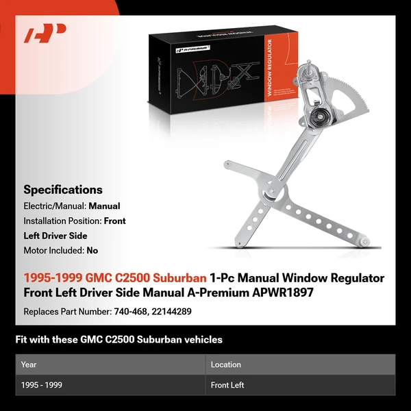 1995-1999 GMC C2500 Suburban 1-Pc Manual Window Regulator Front Left Driver Side Manual A-Premium APWR1897