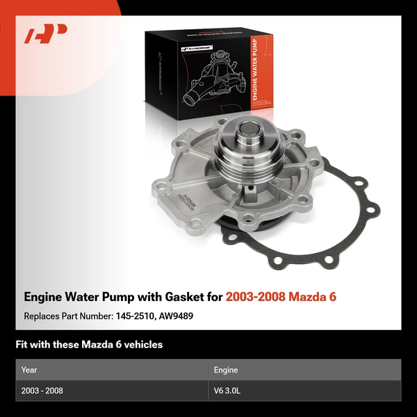 Engine Water Pump with Gasket for 2003-2008 Mazda 6