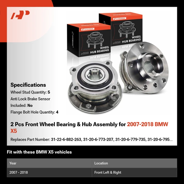 2 Pcs Front Wheel Bearing & Hub Assembly for 2007-2018 BMW X5
