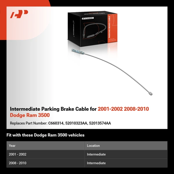 Intermediate Parking Brake Cable for 2001-2002 2008-2010 Dodge Ram 3500