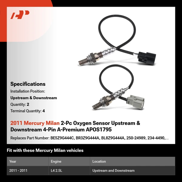 2011 Mercury Milan 2-Pc Oxygen Sensor Upstream & Downstream 4-Pin A-Premium APOS1795
