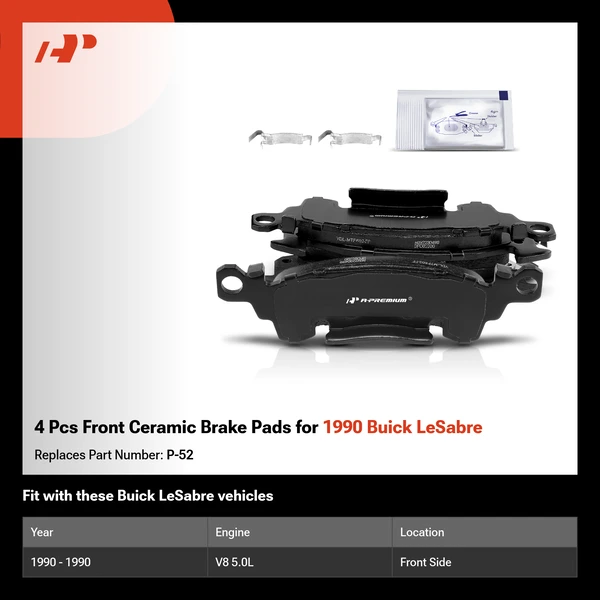 4 Pcs Front Ceramic Brake Pads for 1990 Buick LeSabre