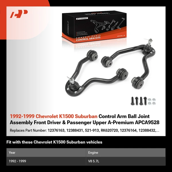1992-1999 Chevrolet K1500 Suburban Control Arm Ball Joint Assembly Front Driver & Passenger Upper A-Premium APCA9528