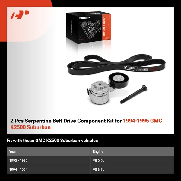 2 Pcs Serpentine Belt Drive Component Kit for 1994-1995 GMC K2500 Suburban