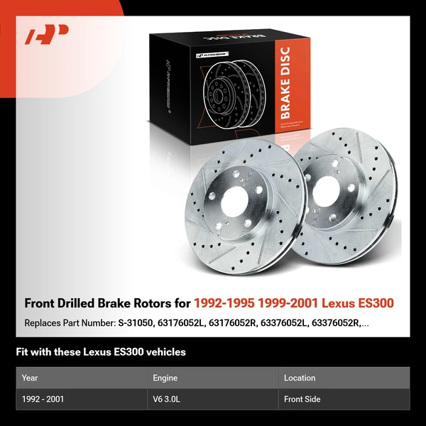 Front Drilled Brake Rotors for 1992-1995 1999-2001 Lexus ES300