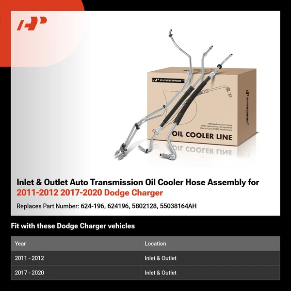 Inlet & Outlet Auto Transmission Oil Cooler Hose Assembly for 2011-2012 2017-2020 Dodge Charger