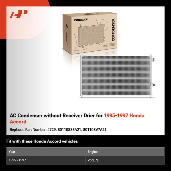 AC Condenser without Receiver Drier for 1995-1997 Honda Accord