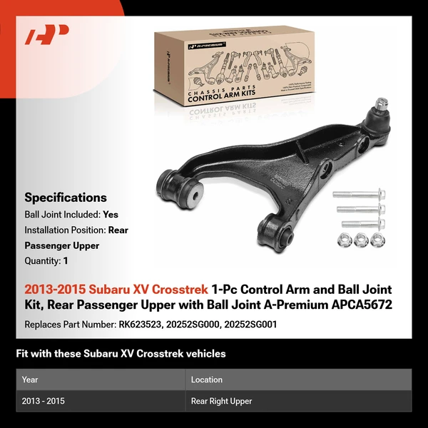 2013-2015 Subaru XV Crosstrek 1-Pc Control Arm and Ball Joint Kit, Rear Passenger Upper with Ball Joint A-Premium APCA5672