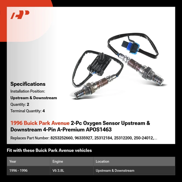 1996 Buick Park Avenue 2-Pc Oxygen Sensor Upstream & Downstream 4-Pin A-Premium APOS1463