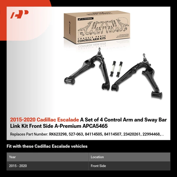 2015-2020 Cadillac Escalade A Set of 4 Control Arm and Sway Bar Link Kit Front Side A-Premium APCA5465
