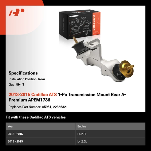 2013-2015 Cadillac ATS 1-Pc Transmission Mount Rear A-Premium APEM1736