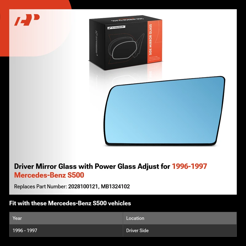 Driver Mirror Glass with Power Glass Adjust for 1996-1997 Mercedes-Benz S500