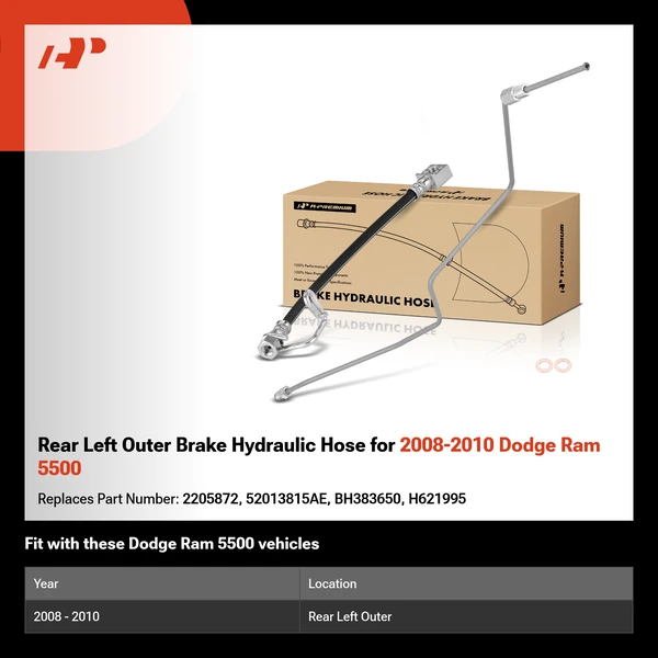 Rear Left Outer Brake Hydraulic Hose for 2008-2010 Dodge Ram 5500