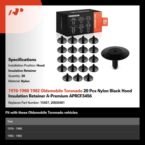 1976-1980 1982 Oldsmobile Toronado 20 Pcs Nylon Black Hood Insulation Retainer A-Premium APRCF3456