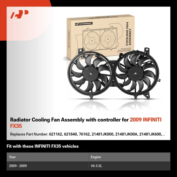 Radiator Cooling Fan Assembly with controller for 2009 INFINITI FX35