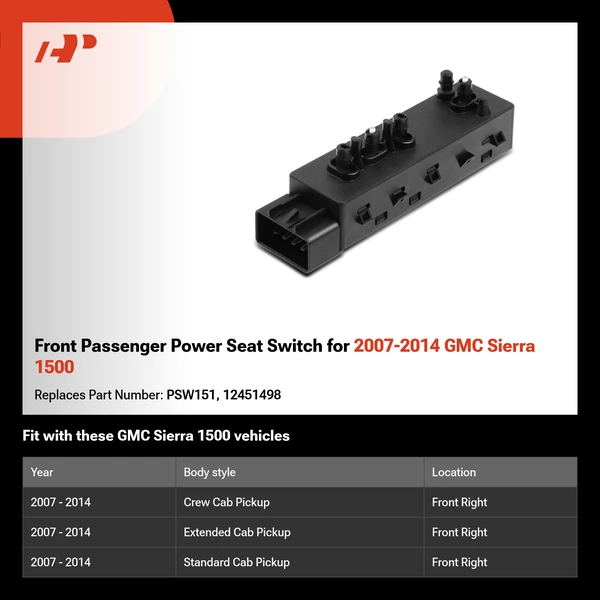 Front Passenger Power Seat Switch for 2007-2014 GMC Sierra 1500