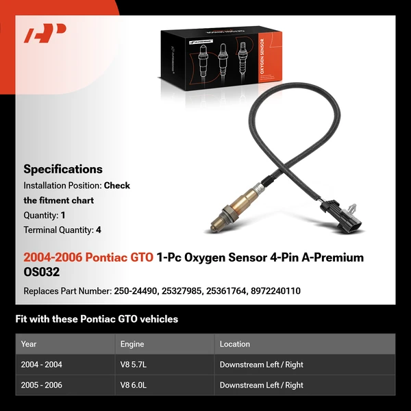 2004-2006 Pontiac GTO 1-Pc Oxygen Sensor 4-Pin A-Premium OS032