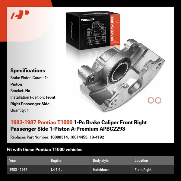 1983-1987 Pontiac T1000 1-Pc Brake Caliper Front Right Passenger Side 1-Piston A-Premium APBC2293