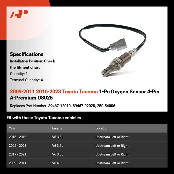 2009-2011 2016-2023 Toyota Tacoma 1-Pc Oxygen Sensor 4-Pin A-Premium OS025