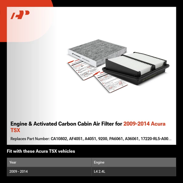 Engine & Activated Carbon Cabin Air Filter for 2009-2014 Acura TSX