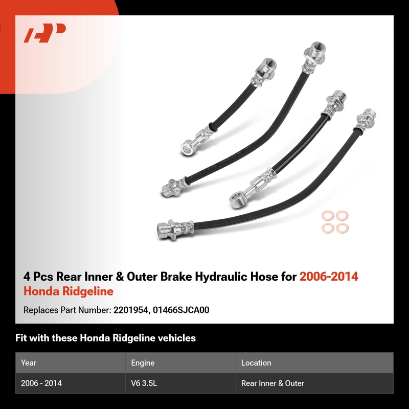 4 Pcs Rear Inner & Outer Brake Hydraulic Hose for 2006-2014 Honda Ridgeline