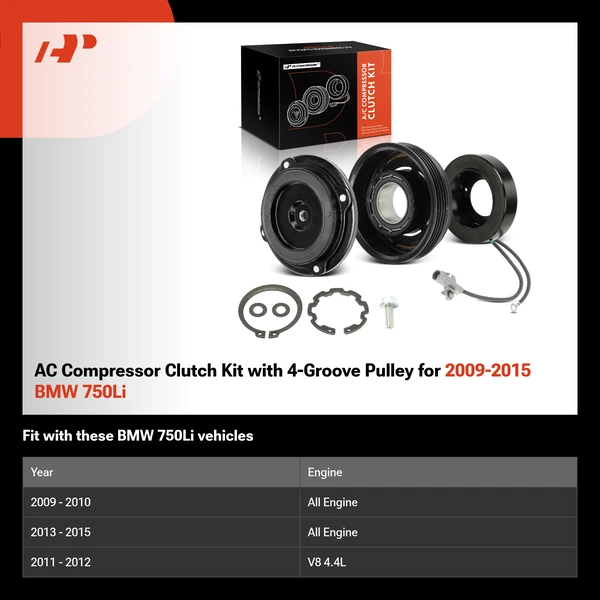 AC Compressor Clutch Kit with 4-Groove Pulley for 2009-2015 BMW 750Li