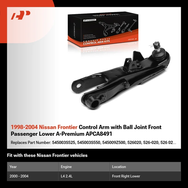 1998-2004 Nissan Frontier Control Arm with Ball Joint Front Passenger Lower A-Premium APCA8491