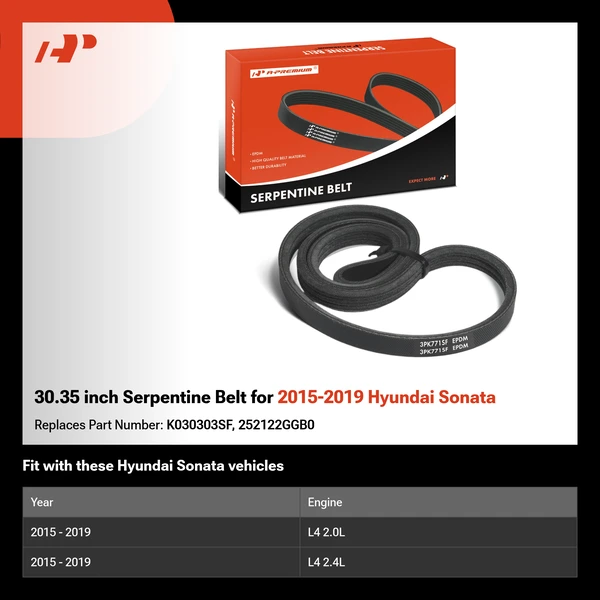 30.35 inch Serpentine Belt for 2015-2019 Hyundai Sonata