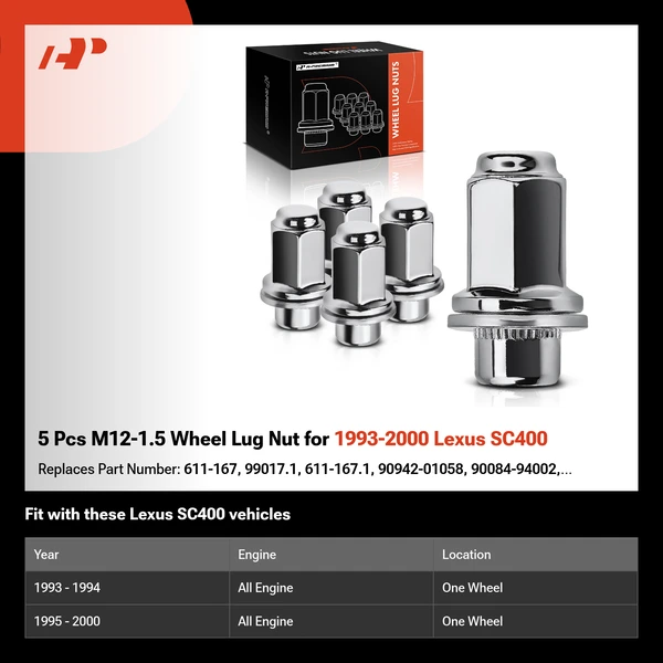 5 Pcs M12-1.5 Wheel Lug Nut for 1993-2000 Lexus SC400