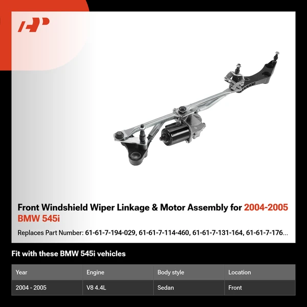 Front Windshield Wiper Linkage & Motor Assembly for 2004-2005 BMW 545i