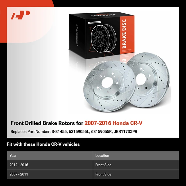 Front Drilled Brake Rotors for 2007-2016 Honda CR-V