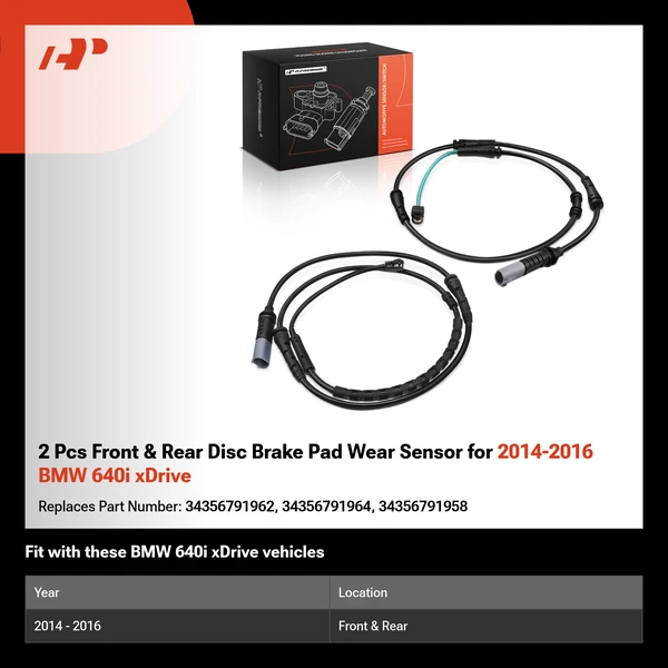 2 Pcs Front & Rear Disc Brake Pad Wear Sensor for 2014-2016 BMW 640i xDrive