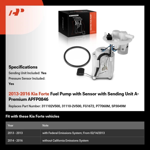 2013-2016 Kia Forte Fuel Pump with Sensor with Sending Unit A-Premium APFP0846