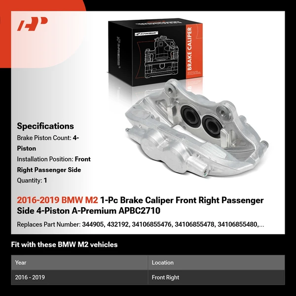 2016-2019 BMW M2 1-Pc Brake Caliper Front Right Passenger Side 4-Piston A-Premium APBC2710