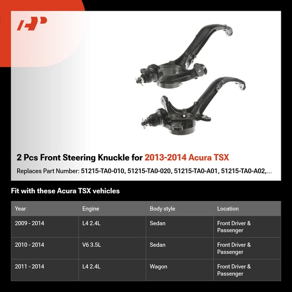 2 Pcs Front Steering Knuckle for 2013-2014 Acura TSX